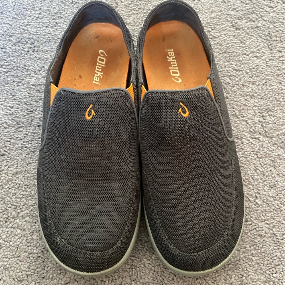 OluKai Gray and Orange Casual Slip-On Loafers